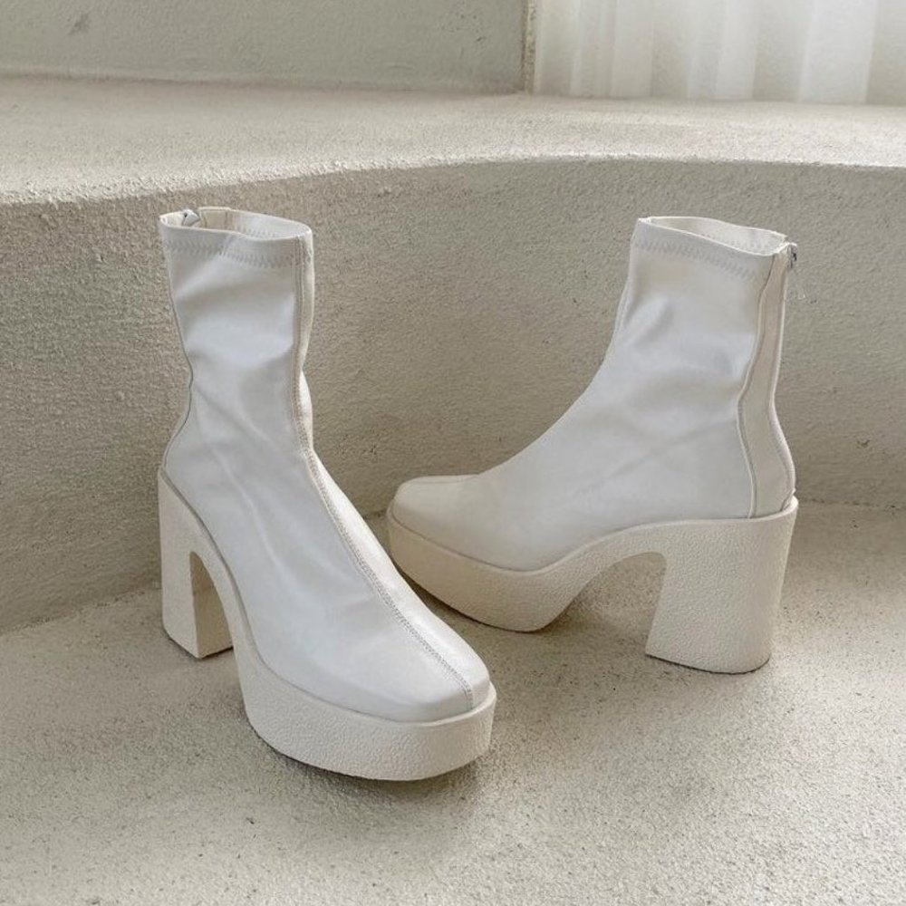 SOLD - White Platform Vintage-style Sock Ankle Boots